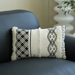Lumbar Pillow Cover Hand-Tufted Diamond Tassels Woven Cotton Blend