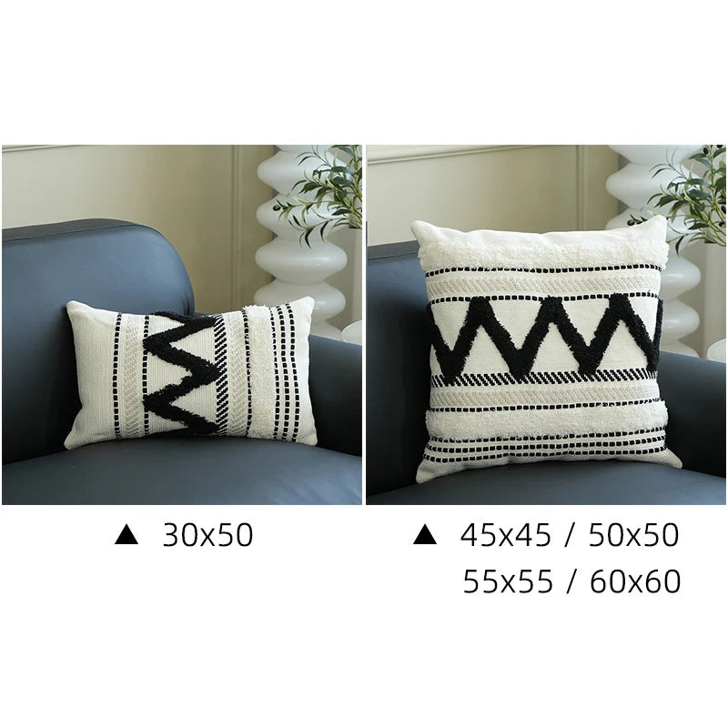 Lumbar Pillow Cover Hand-Tufted Diamond Tassels Woven Cotton Blend
