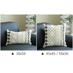 Lumbar Pillow Cover Hand-Tufted Diamond Tassels Woven Cotton Blend