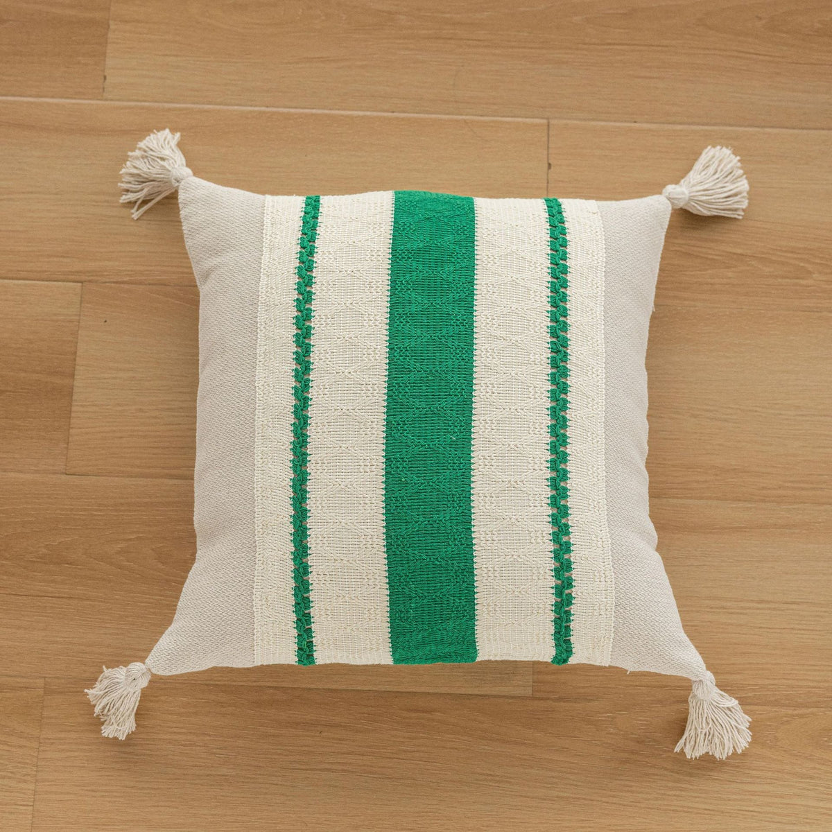 Lumbar Pillow Cover Handwoven Cotton Hidden Zipper & Tassels