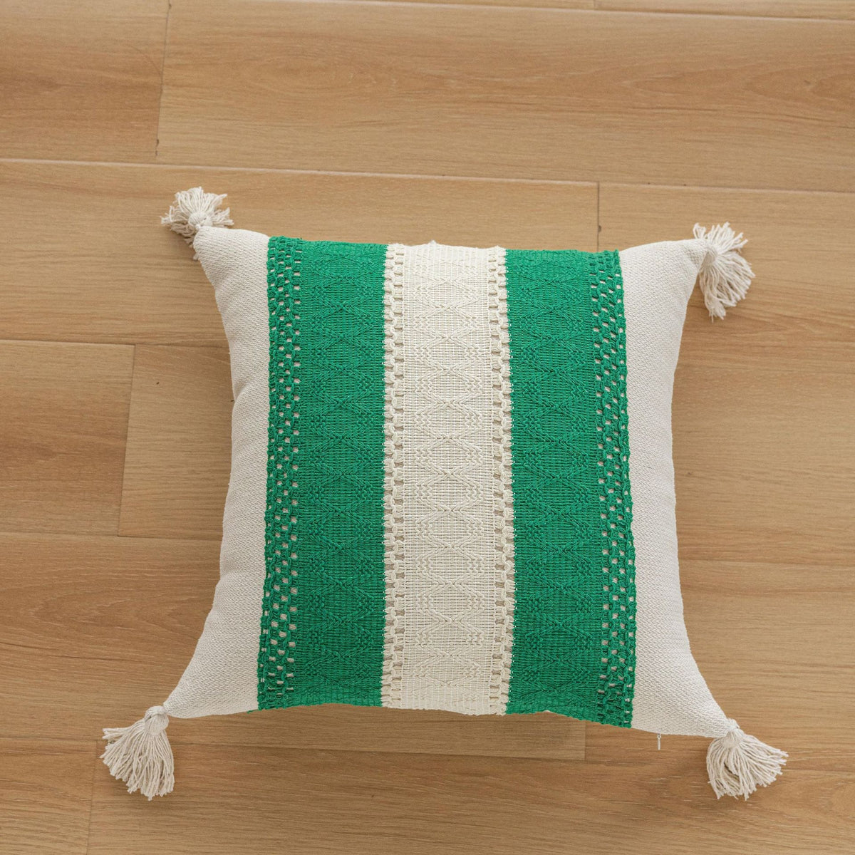 Lumbar Pillow Cover Handwoven Cotton Hidden Zipper & Tassels