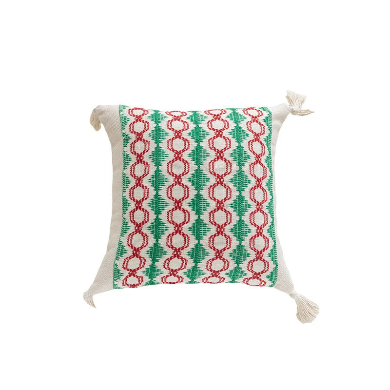 Lumbar Pillow Cover Handwoven Cotton Hidden Zipper & Tassels