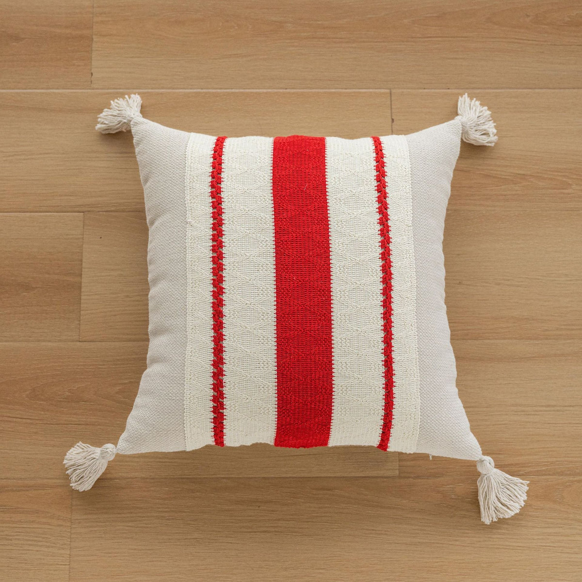 Lumbar Pillow Cover Handwoven Cotton Hidden Zipper & Tassels