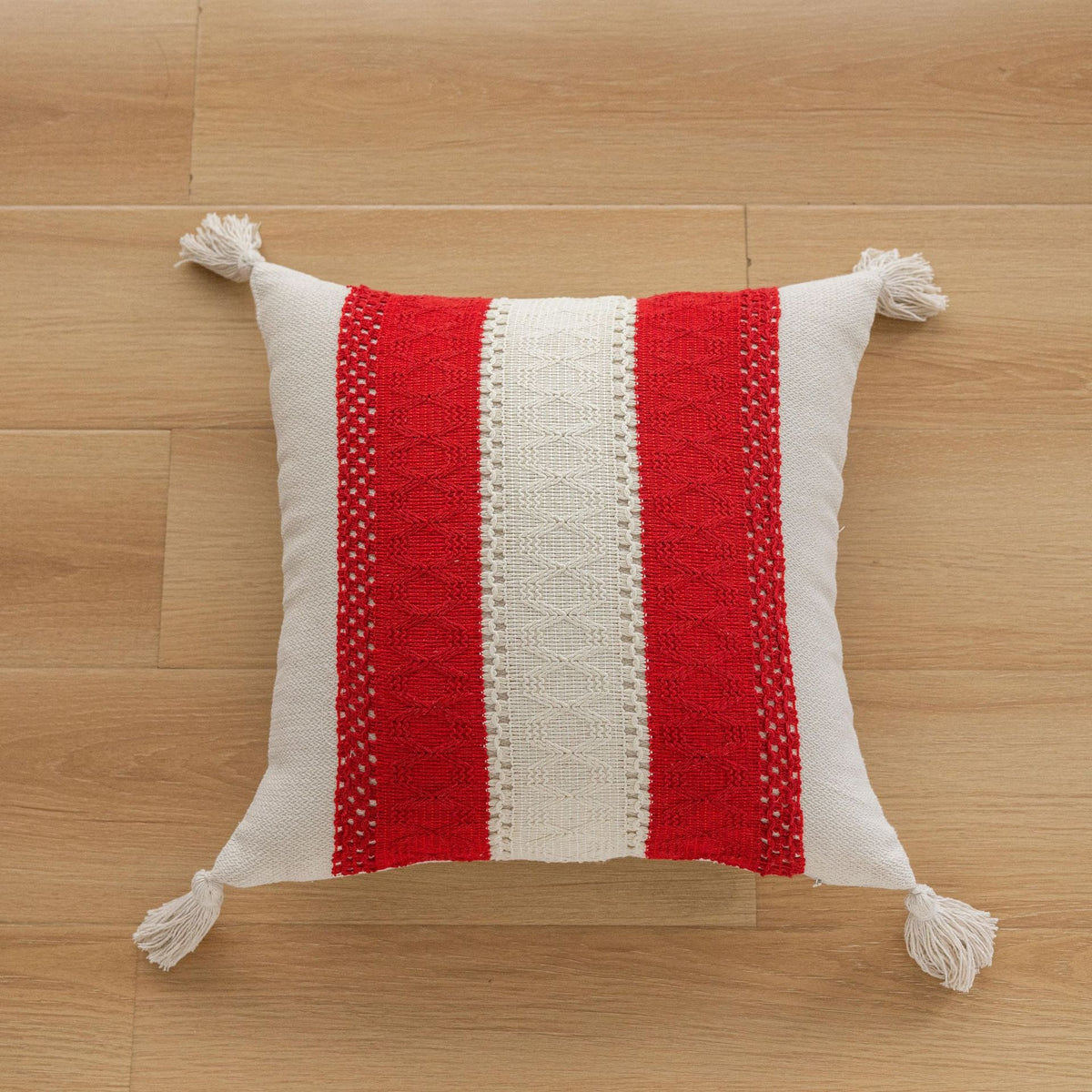 Lumbar Pillow Cover Handwoven Cotton Hidden Zipper & Tassels