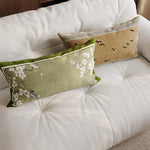 Lumbar Pillow Cover Linen-Blend Velvet Trim Fade-Resistant Print
