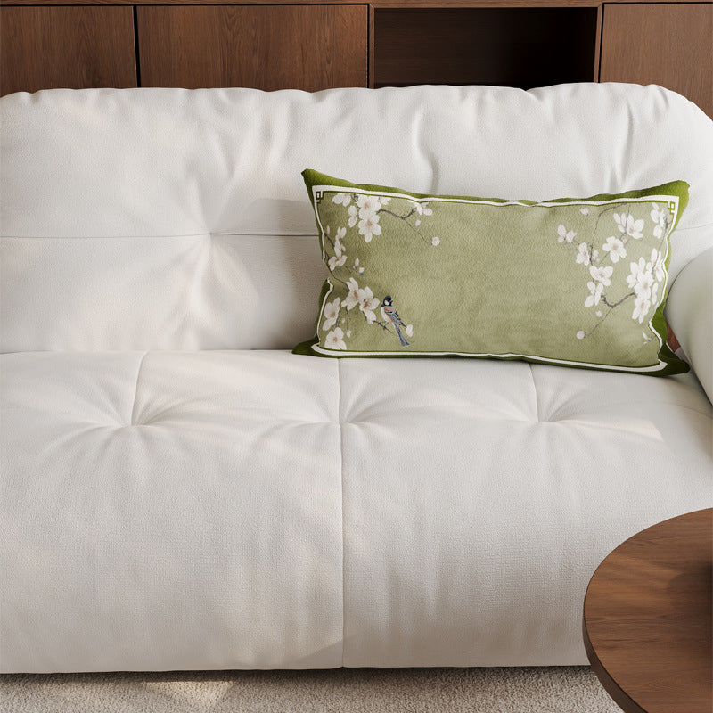 Lumbar Pillow Cover Linen-Blend Velvet Trim Fade-Resistant Print