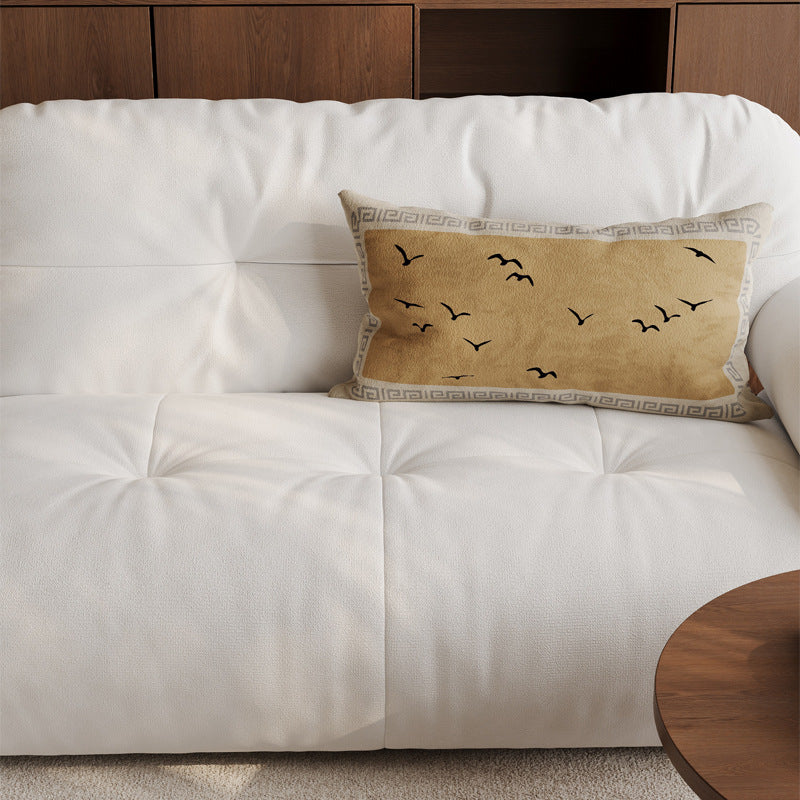 Lumbar Pillow Cover Linen-Blend Velvet Trim Fade-Resistant Print