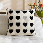 Lumbar Pillow Cover Linen-Look Embroidered Script & Tufted Heart