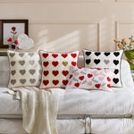 Lumbar Pillow Cover Linen-Look Embroidered Script & Tufted Heart