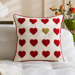 Lumbar Pillow Cover Linen-Look Embroidered Script & Tufted Heart
