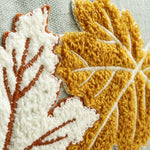 Lumbar Pillow Cover Linen-Texture Fabric & Chenille Leaf Applique