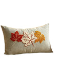 Lumbar Pillow Cover Linen-Texture Fabric & Chenille Leaf Applique