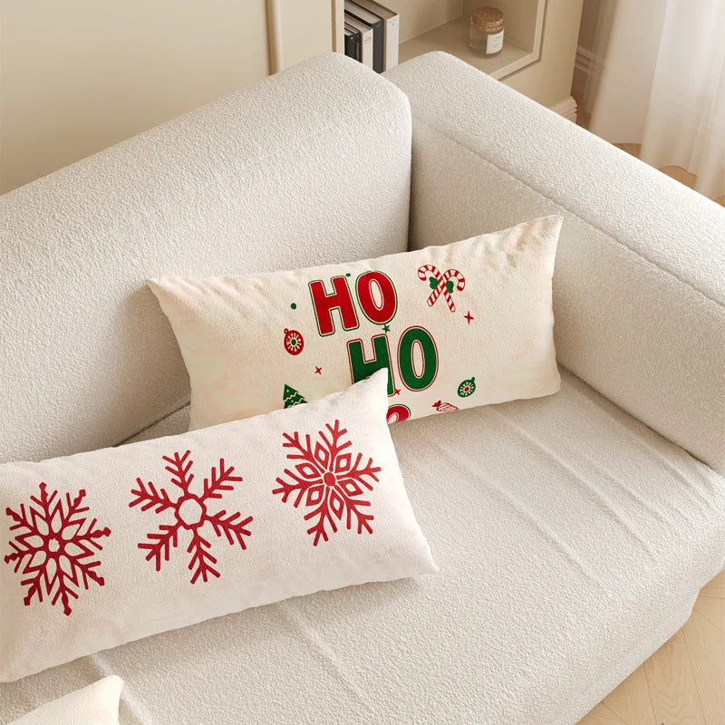 Lumbar Pillow Cover Merry Christmas Print Microfiber & Hidden Zipper