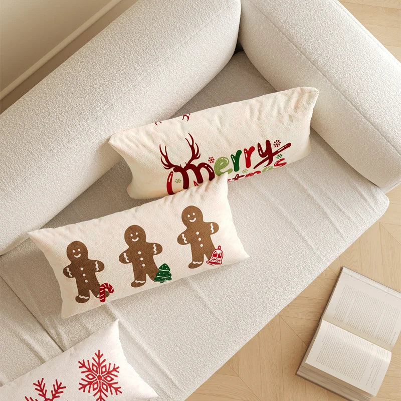 Lumbar Pillow Cover Merry Christmas Print Microfiber & Hidden Zipper