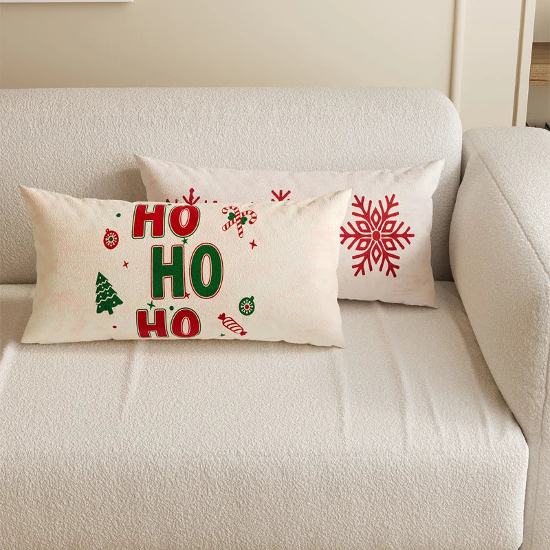 Lumbar Pillow Cover Merry Christmas Print Microfiber & Hidden Zipper