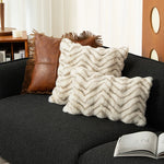 Lumbar Pillow Cover Plush Faux Fur Chevron Machine Washable