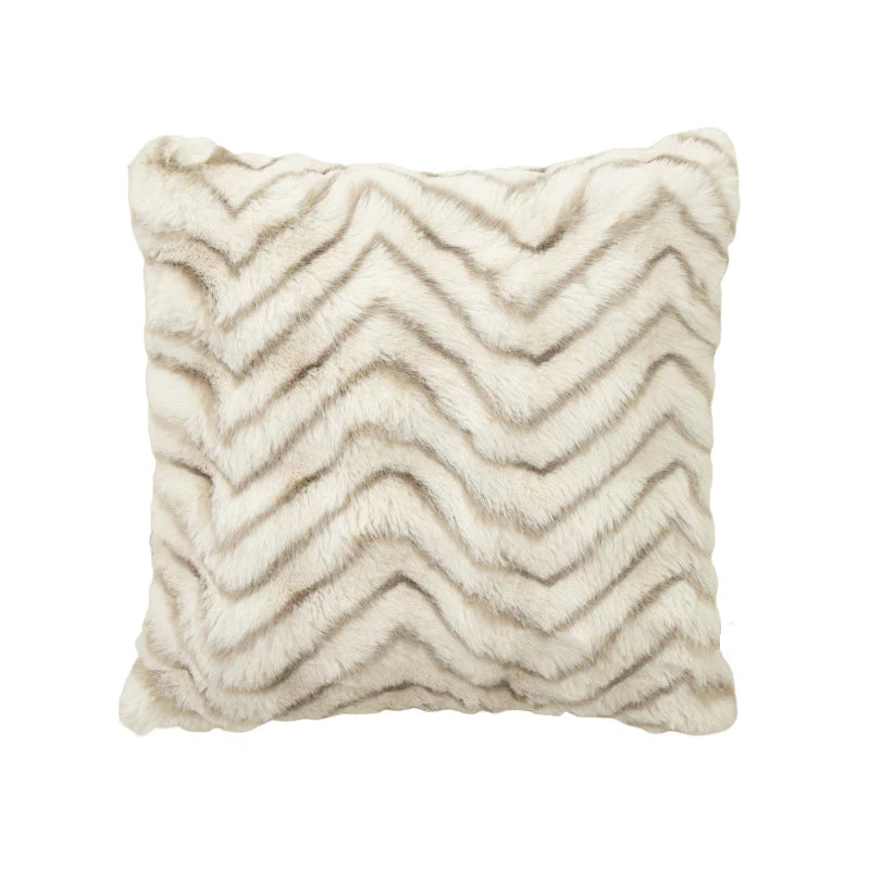 Lumbar Pillow Cover Plush Faux Fur Chevron Machine Washable