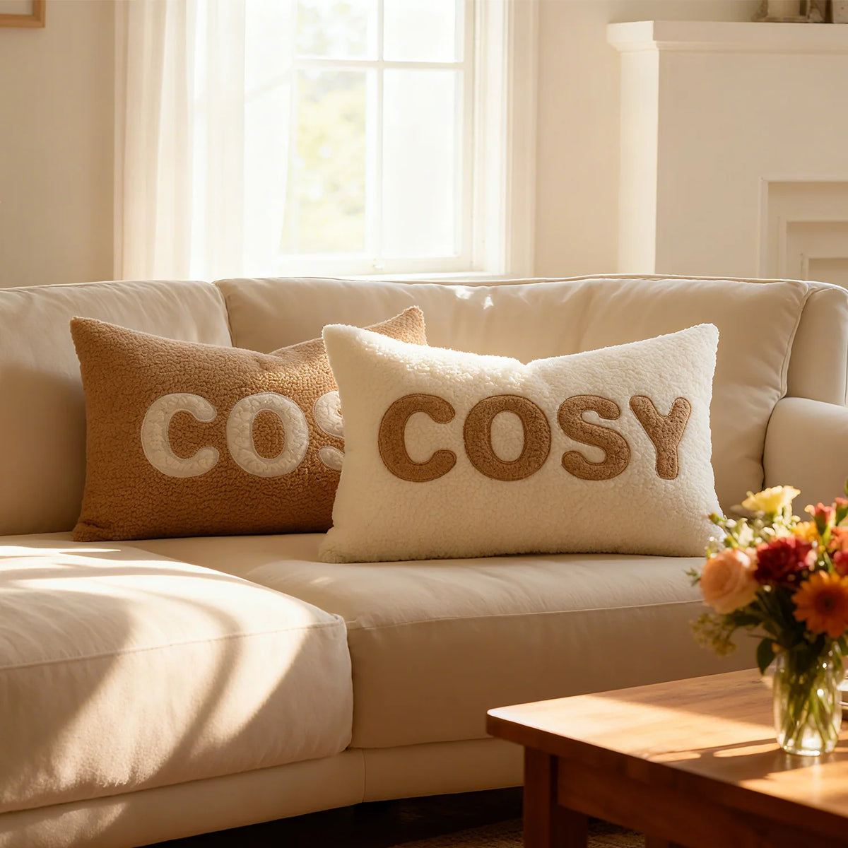 Lumbar Pillow Cover Plush Sherpa & Raised Applique Hidden Zipper