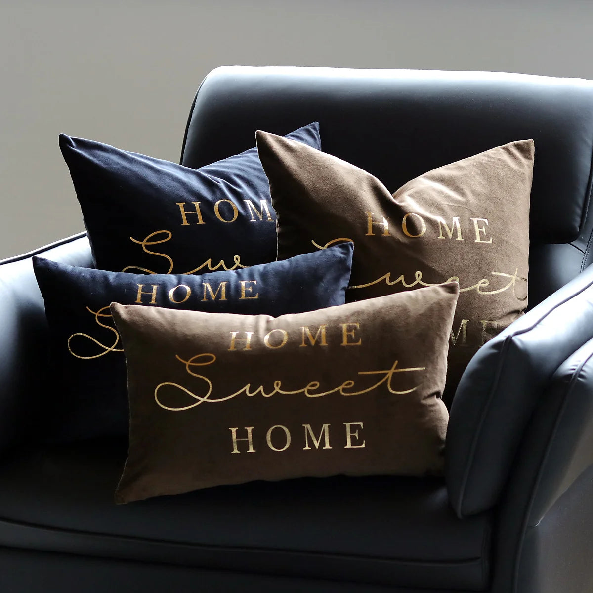 Lumbar Pillow Cover Plush Velvet Metallic Script Hidden Zipper