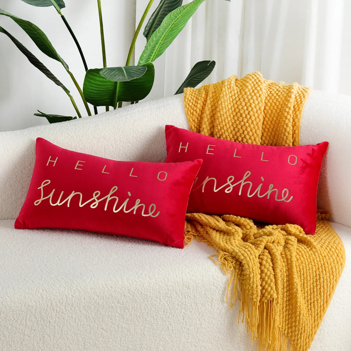 Lumbar Pillow Cover Plush Velvet Metallic Script Hidden Zipper