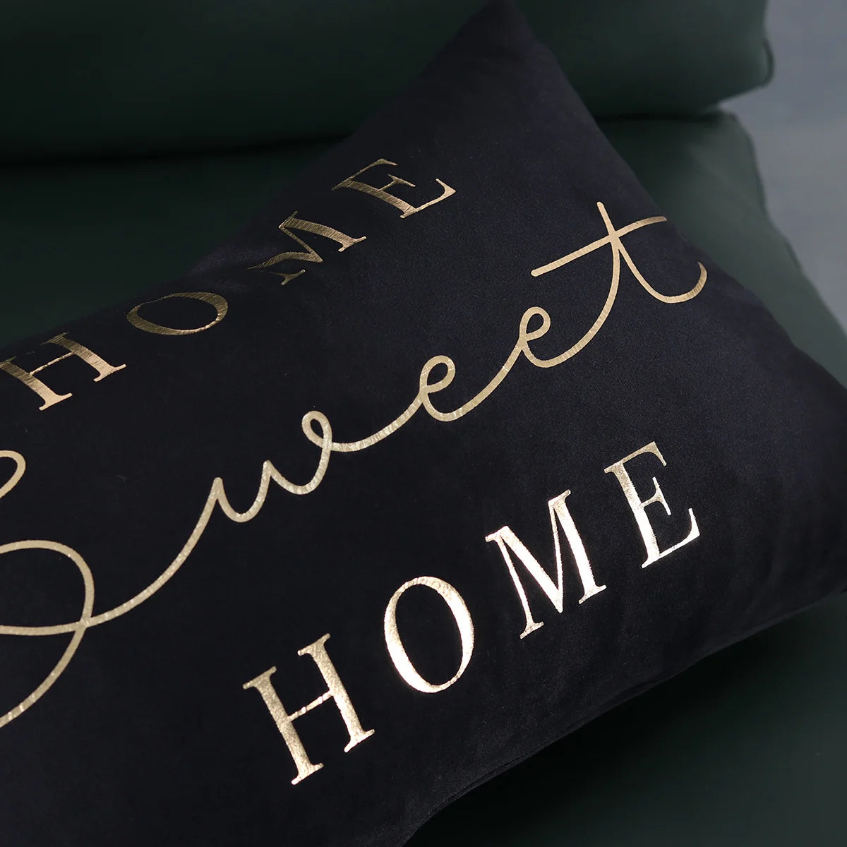 Lumbar Pillow Cover Plush Velvet Metallic Script Hidden Zipper