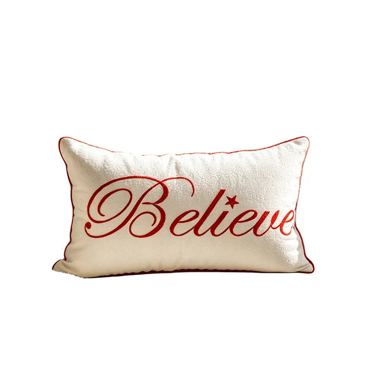 Lumbar Pillow Cover Sherpa & Raised Embroidery Zip Closure