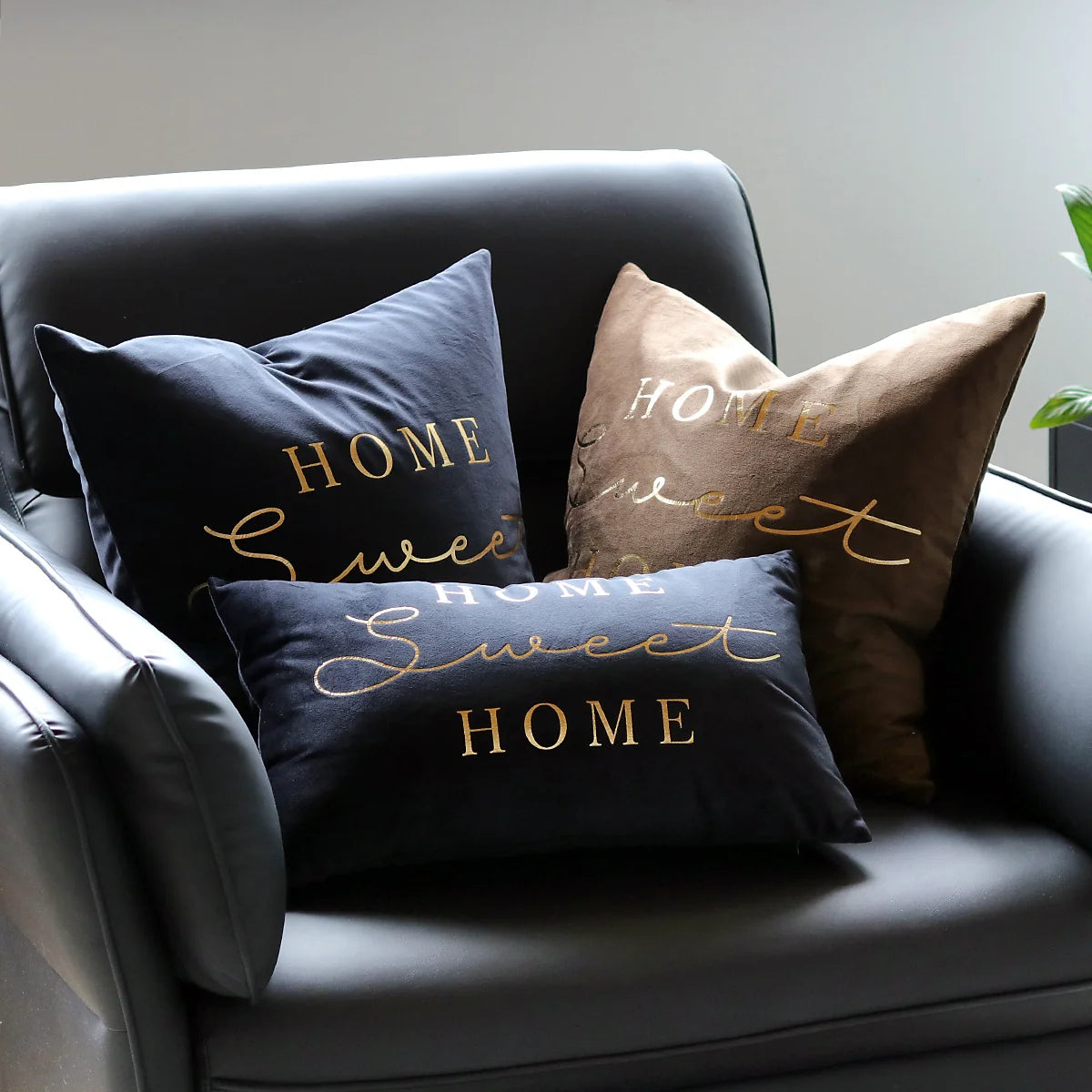 Lumbar Pillow Cover Soft-Touch Fabric Metallic Script Embroidery