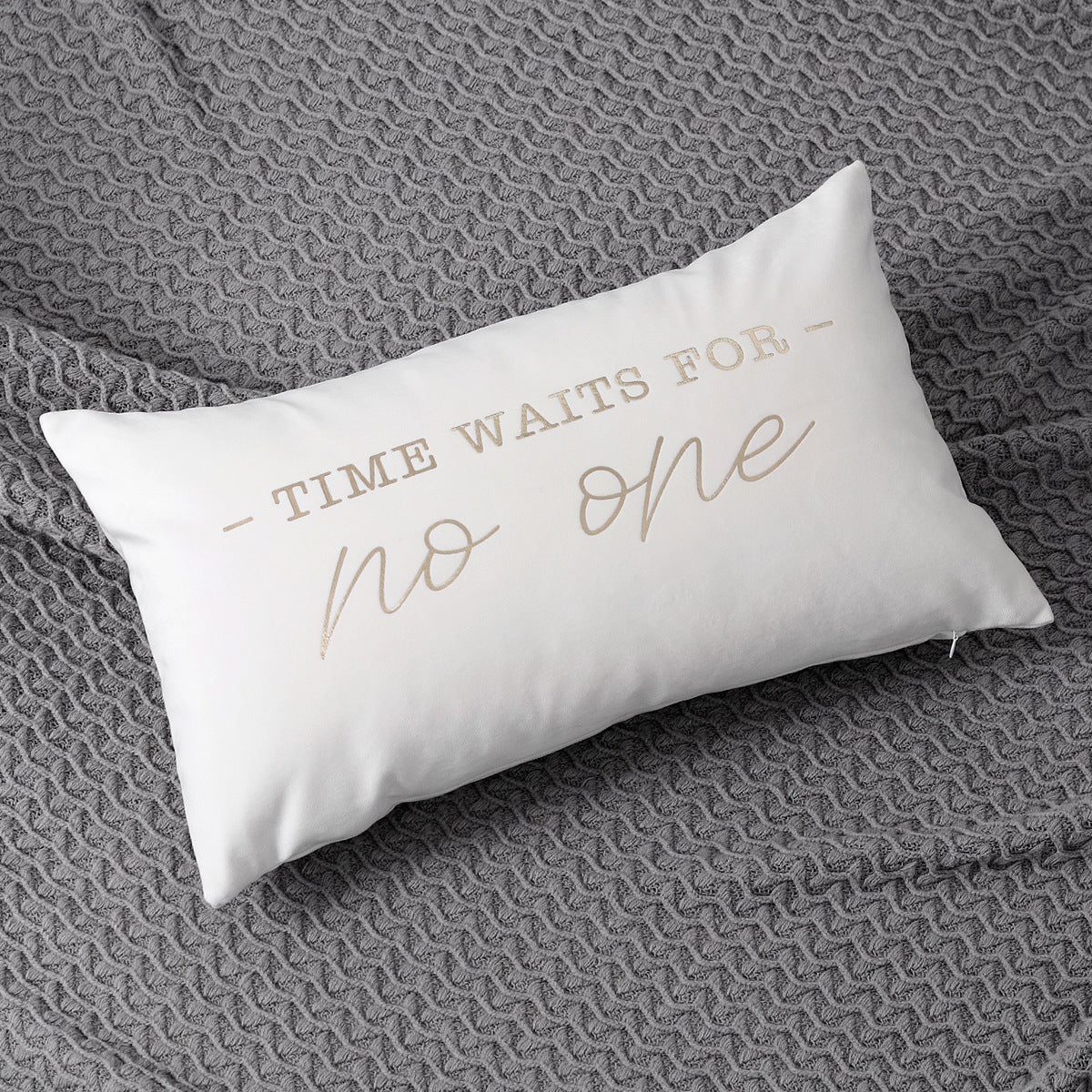 Lumbar Pillow Cover Soft-Touch Fabric Metallic Script Embroidery
