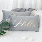 Lumbar Pillow Cover Soft-Touch Fabric Metallic Script Embroidery