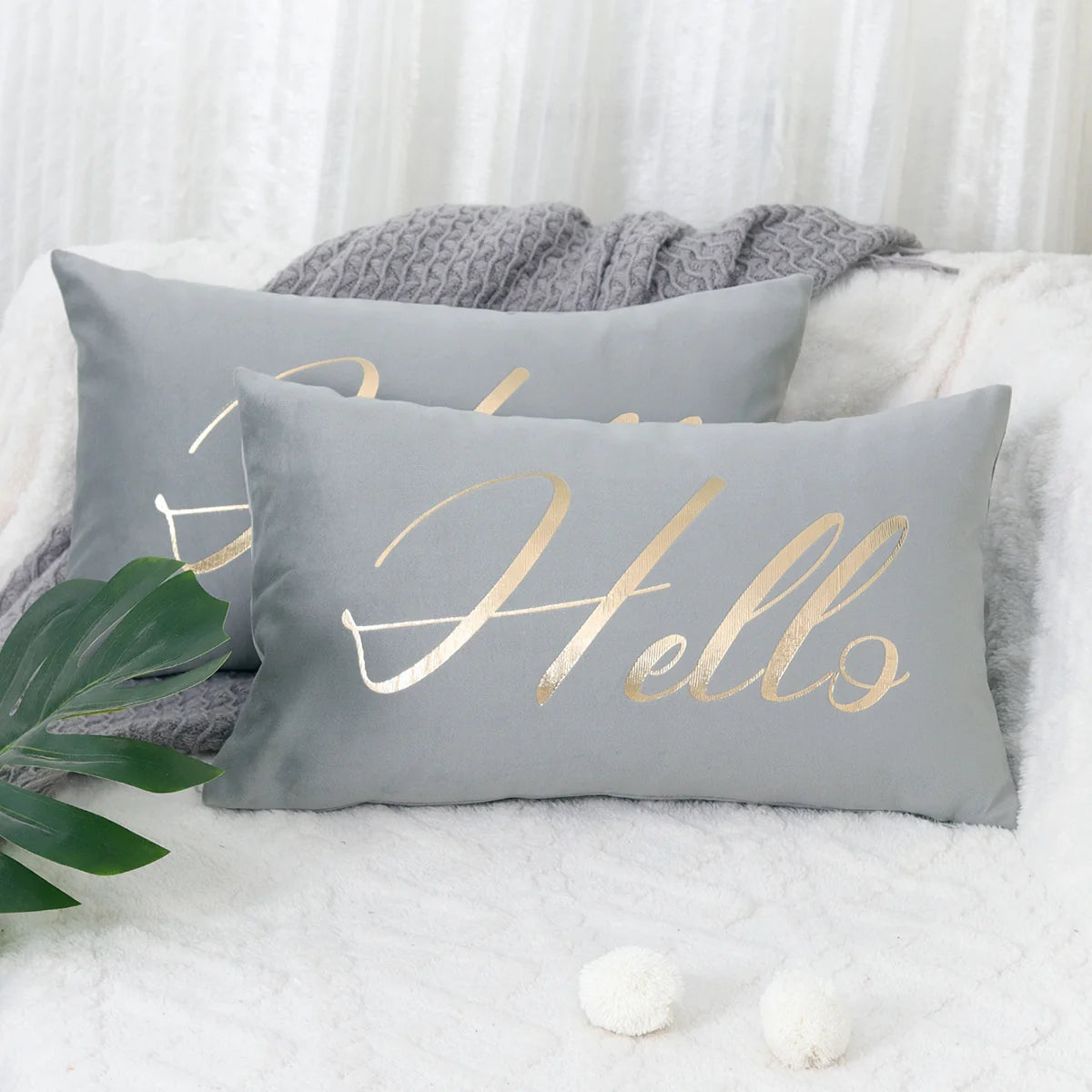 Lumbar Pillow Cover Soft-Touch Fabric Metallic Script Embroidery