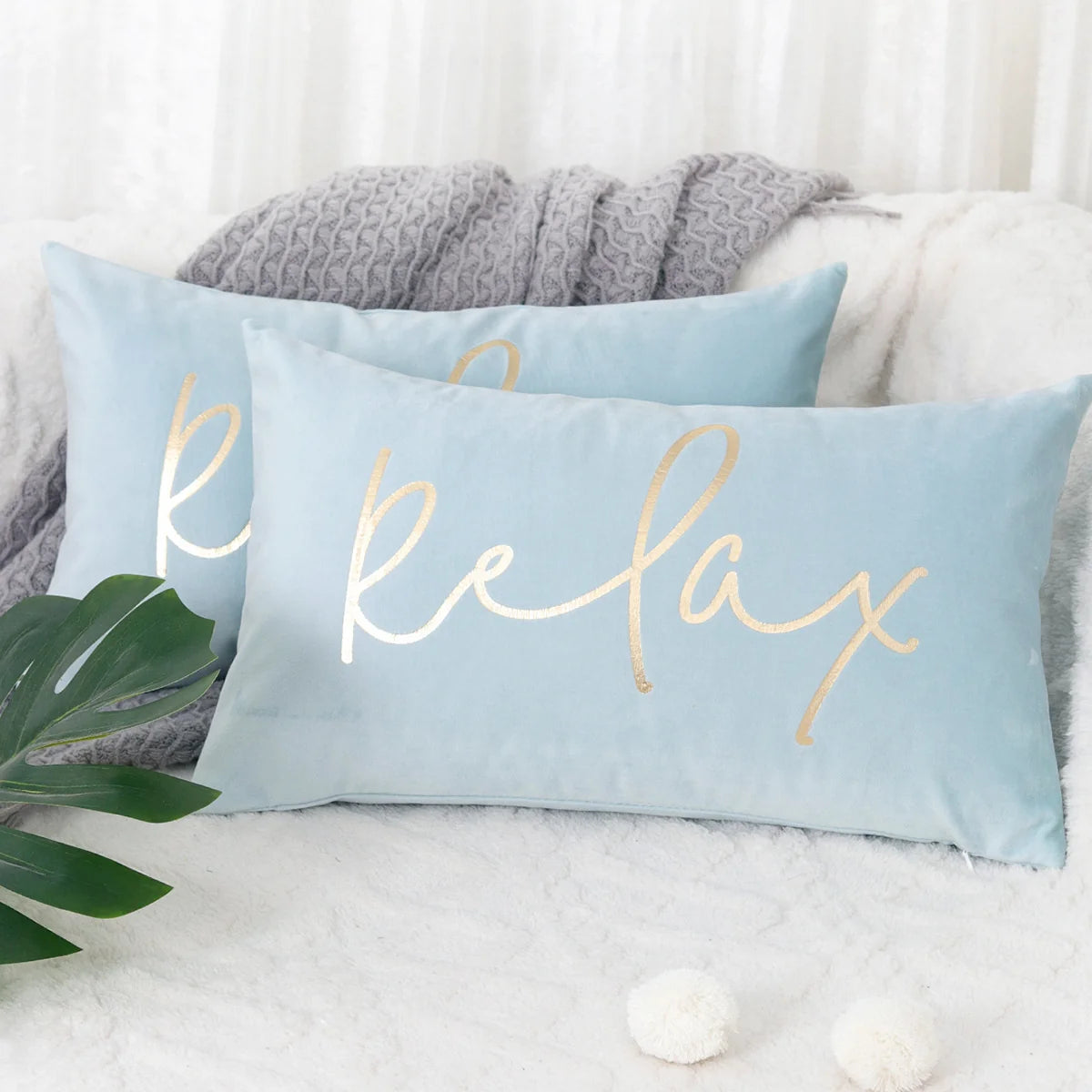 Lumbar Pillow Cover Soft-Touch Fabric Metallic Script Embroidery
