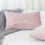 Lumbar Pillow Cover Soft-Touch Fabric Metallic Script Embroidery