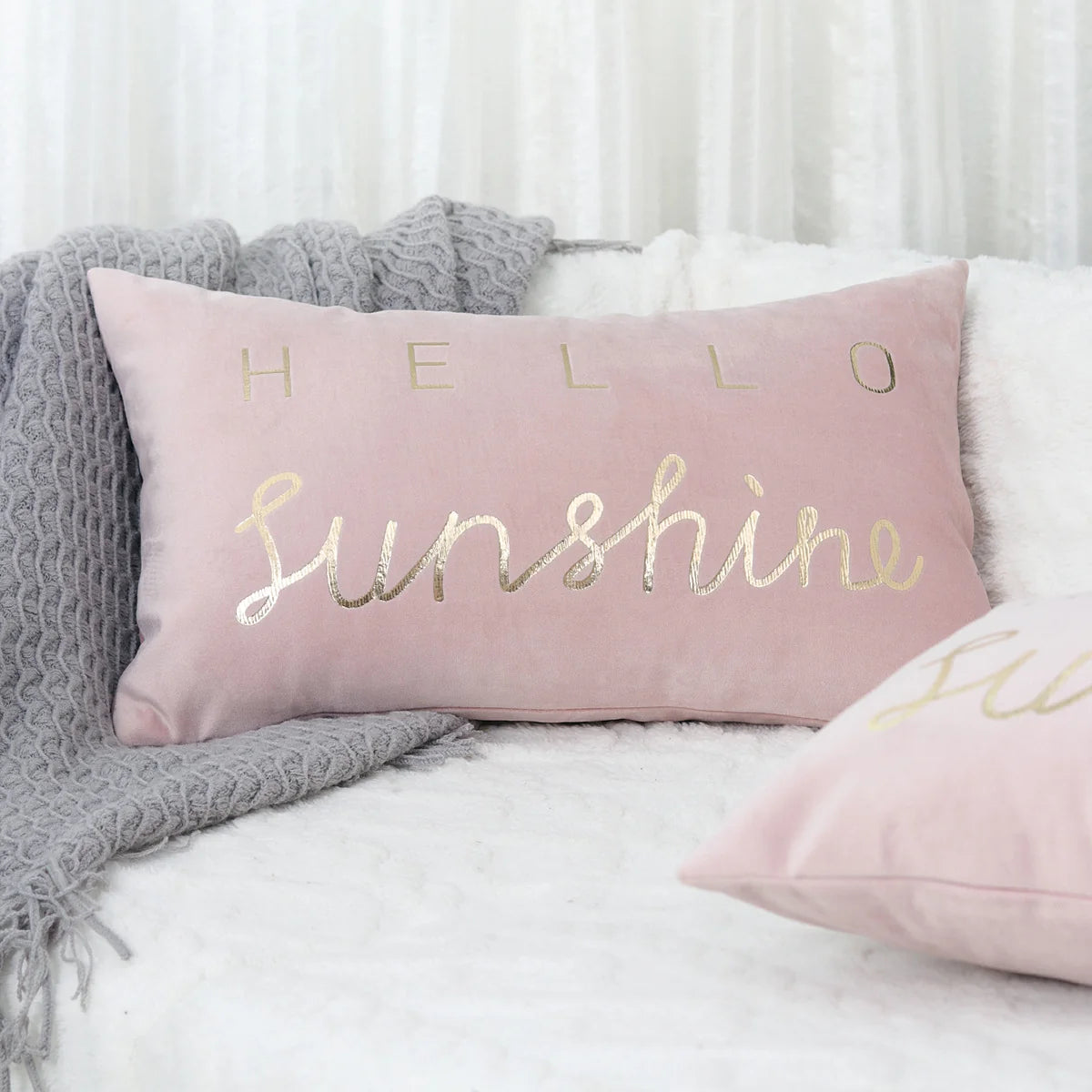 Lumbar Pillow Cover Soft-Touch Fabric Metallic Script Embroidery