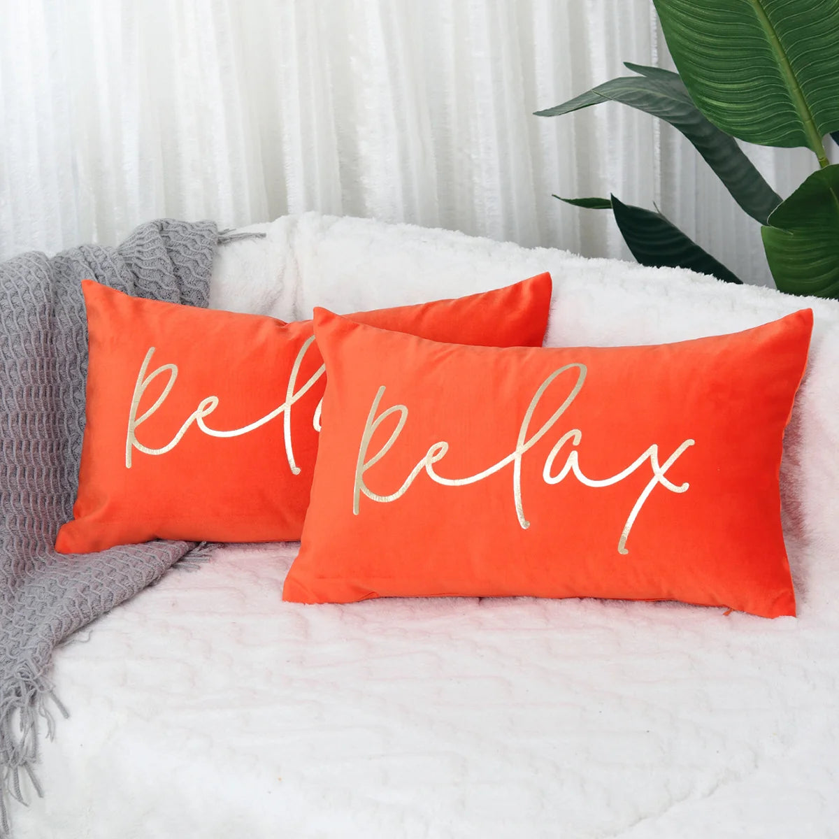 Lumbar Pillow Cover Soft-Touch Fabric Metallic Script Embroidery