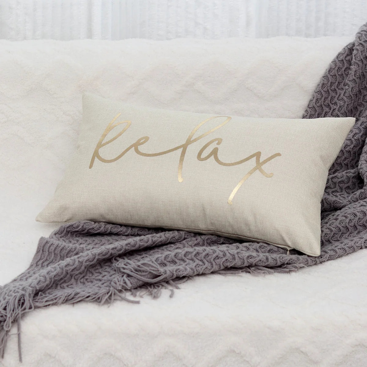 Lumbar Pillow Cover Soft-Touch Fabric Metallic Script Embroidery