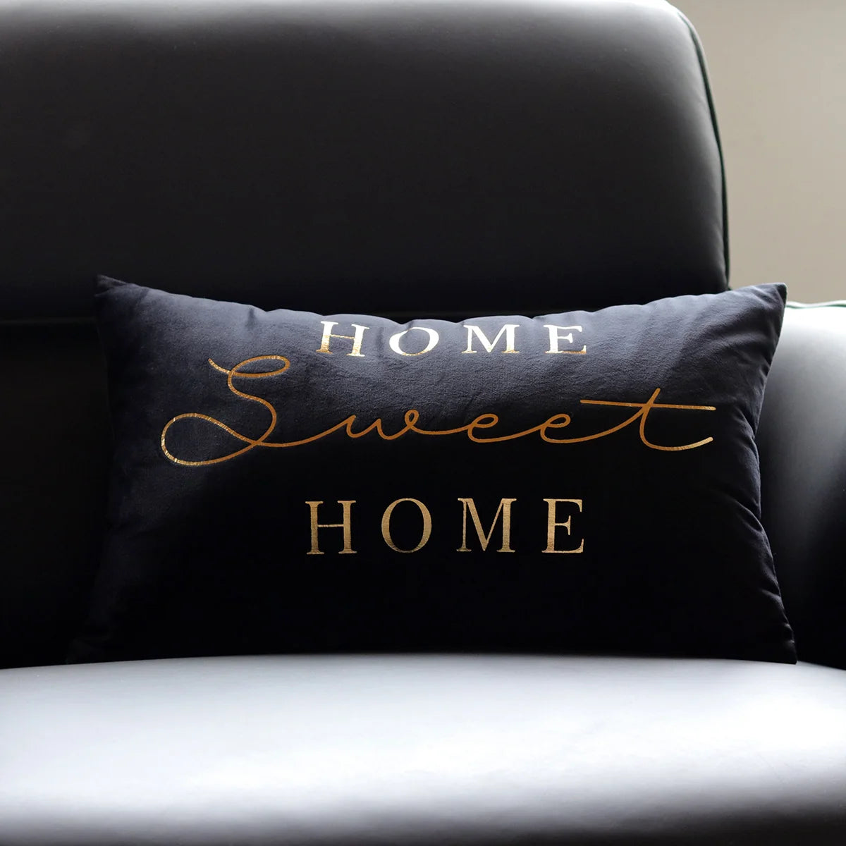 Lumbar Pillow Cover Soft-Touch Fabric Metallic Script Embroidery