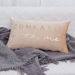 Lumbar Pillow Cover Soft-Touch Fabric Metallic Script Embroidery