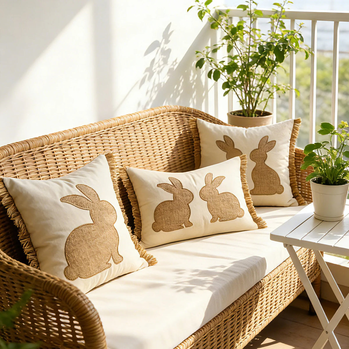 Lumbar Pillow Cover Tufted Bunny Applique Hidden Zipper