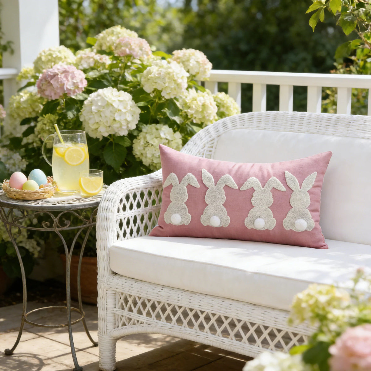 Lumbar Pillow Cover Tufted Bunny Applique Hidden Zipper