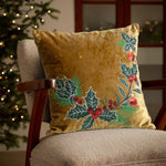 Lumbar Pillow Cover Velvet Embroidered Snowflakes & Bow Detail