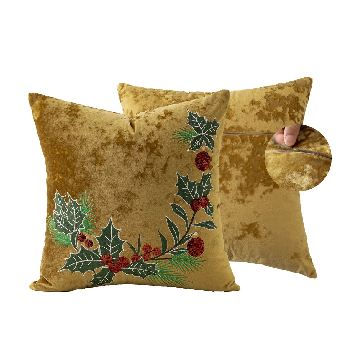 Lumbar Pillow Cover Velvet Embroidered Snowflakes & Bow Detail