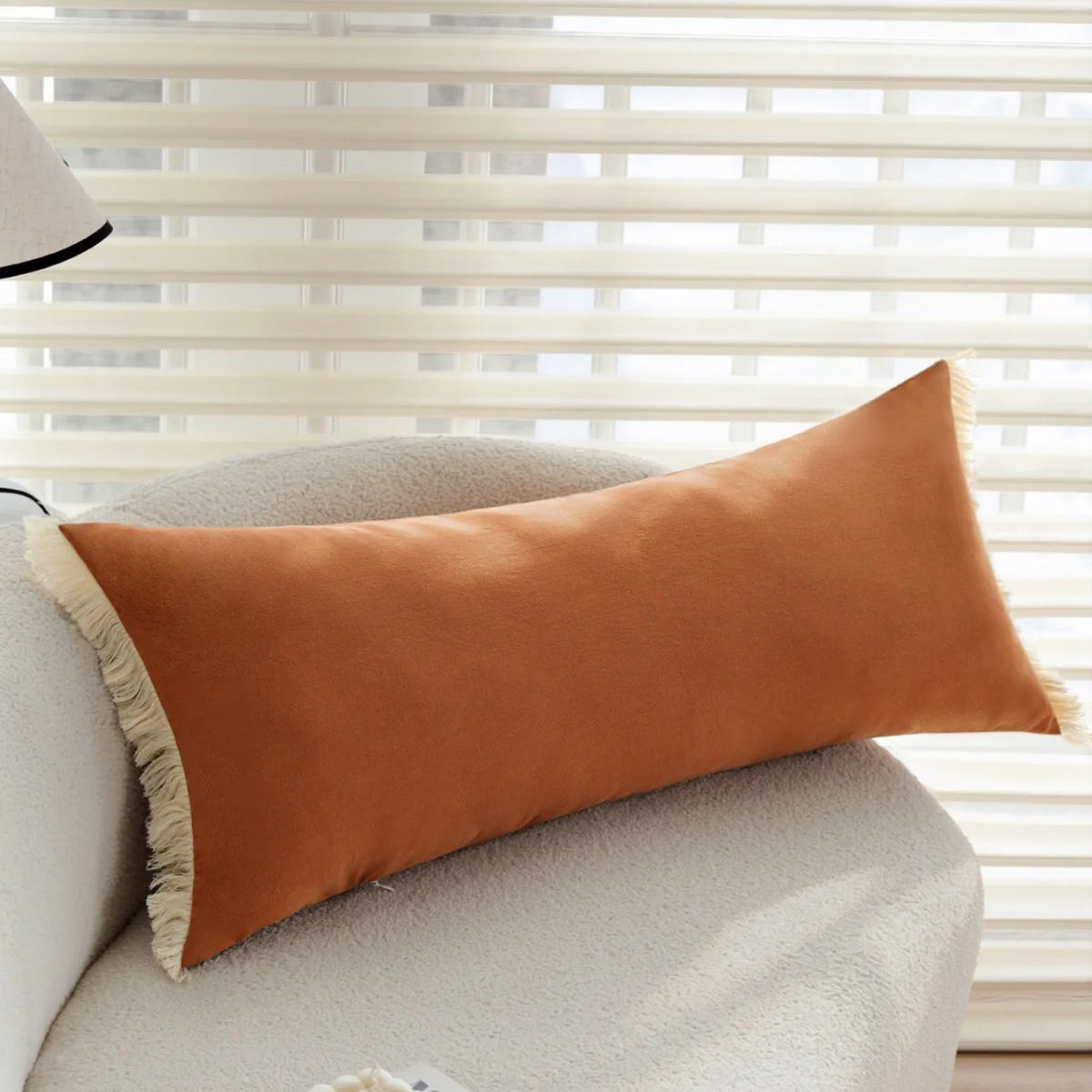 Lumbar Pillow Cover Velvet-Look Microfiber Fringed