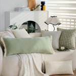 Lumbar Pillow Cover Velvety Microvelour Fringed Edges Concealed Zipper