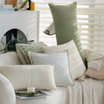 Lumbar Pillow Cover Velvety Microvelour Fringed Edges Concealed Zipper