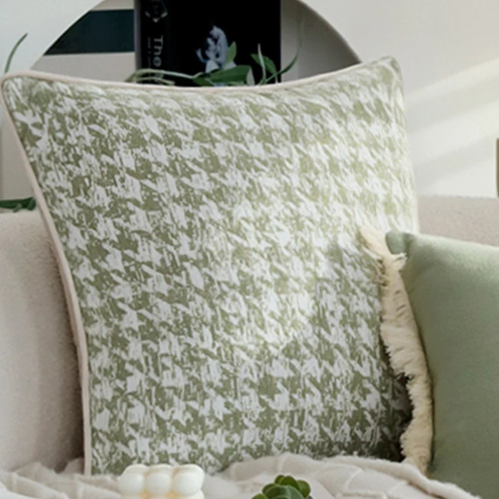 Lumbar Pillow Cover Velvety Microvelour Fringed Edges Concealed Zipper