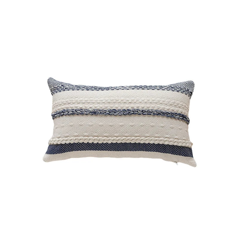 Lumbar Pillow Cover Woven Cotton Braided Trim Hidden Zipper