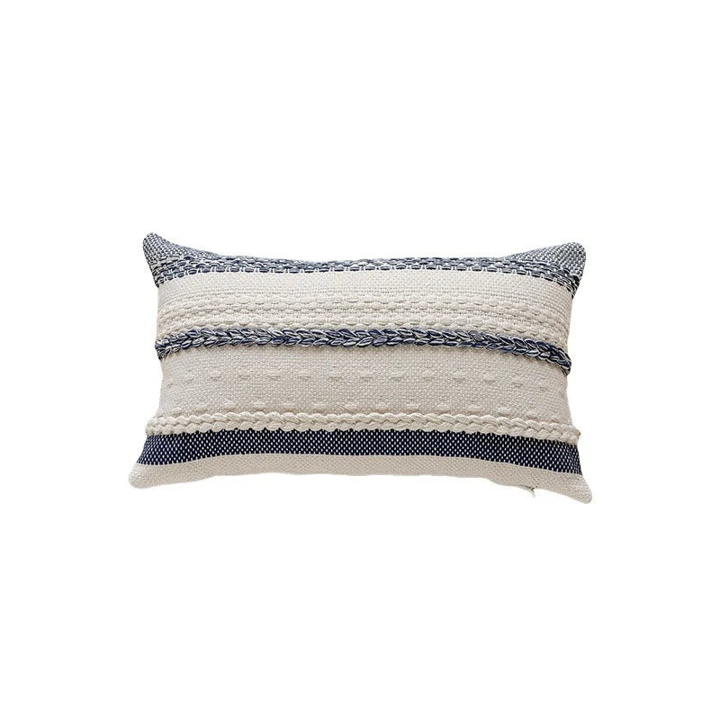 Lumbar Pillow Cover Woven Cotton Tufted & Braided Stripe