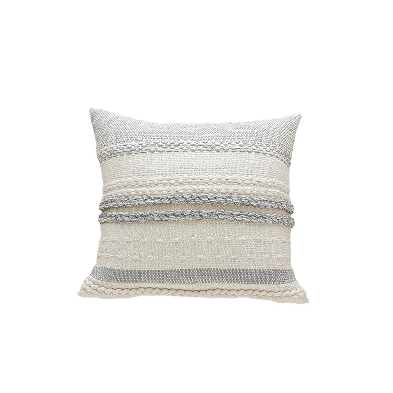 Lumbar Pillow Cover Woven Cotton Tufted & Braided Stripe