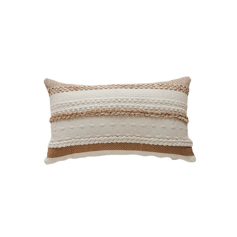 Lumbar Pillow Cover Woven Cotton Tufted & Braided Stripe