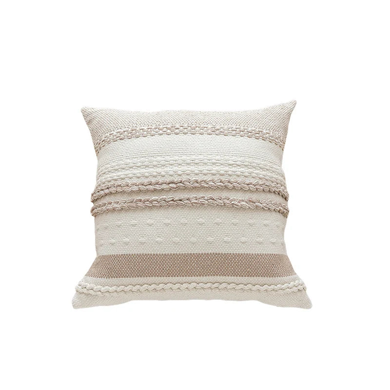 Lumbar Pillow Cover Woven Cotton Tufted & Braided Stripe